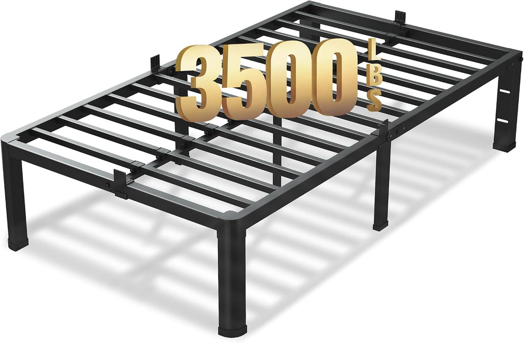 VIPSHOW 14 Inch Twin XL Bed Frame, 3500Lbs Heavy Duty Metal Platform with Round Corner Legs Mattress Slide Stopper, Steel Slat Support No Box Spring Needed, Noise Free, Non-Slip, Easy Assembly