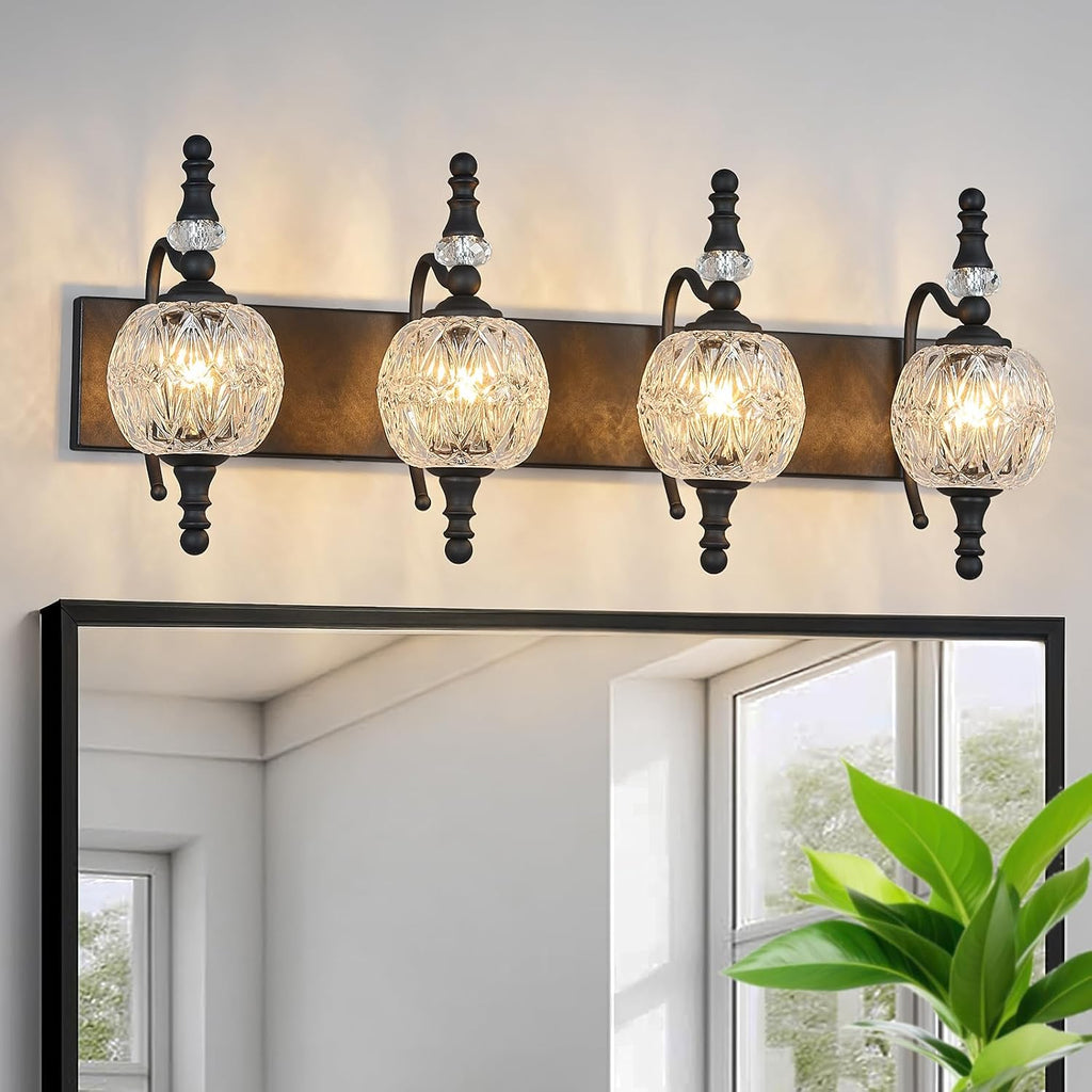 Modern Crystal Bathroom Vanity Lights Fixtures Over Mirror Black Vintage 4-Lights 28 Inch Bathroom Light Fixtures Glass Crystal Vanity Lights