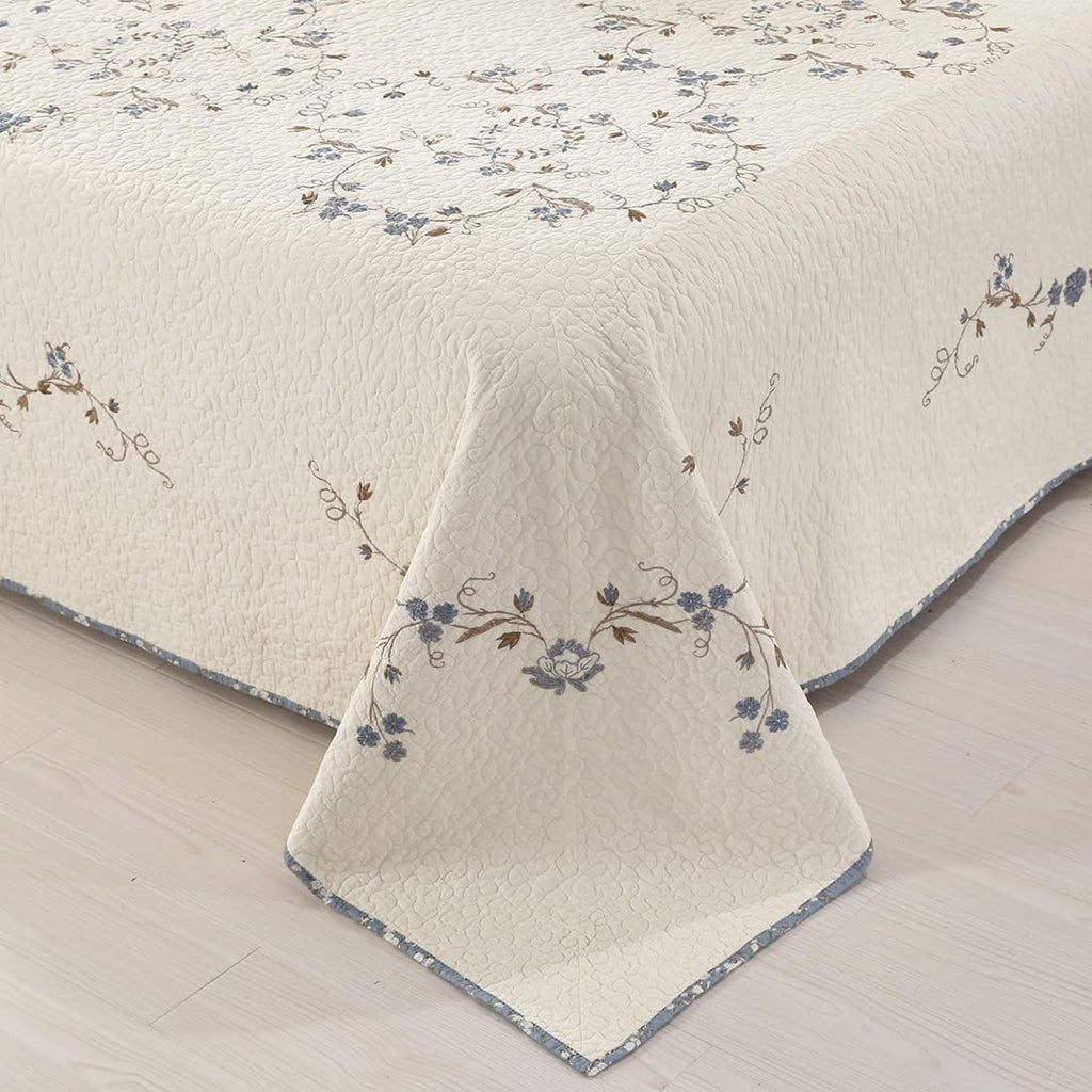 vctops 3-Piece Elegant Floral Embroidered Bedspread Coverlet Set Oversize Queen 100% Cotton Reversible Patchwork 1 Quilt and 2 Pillow Shams (Flower B,Oversize Queen)