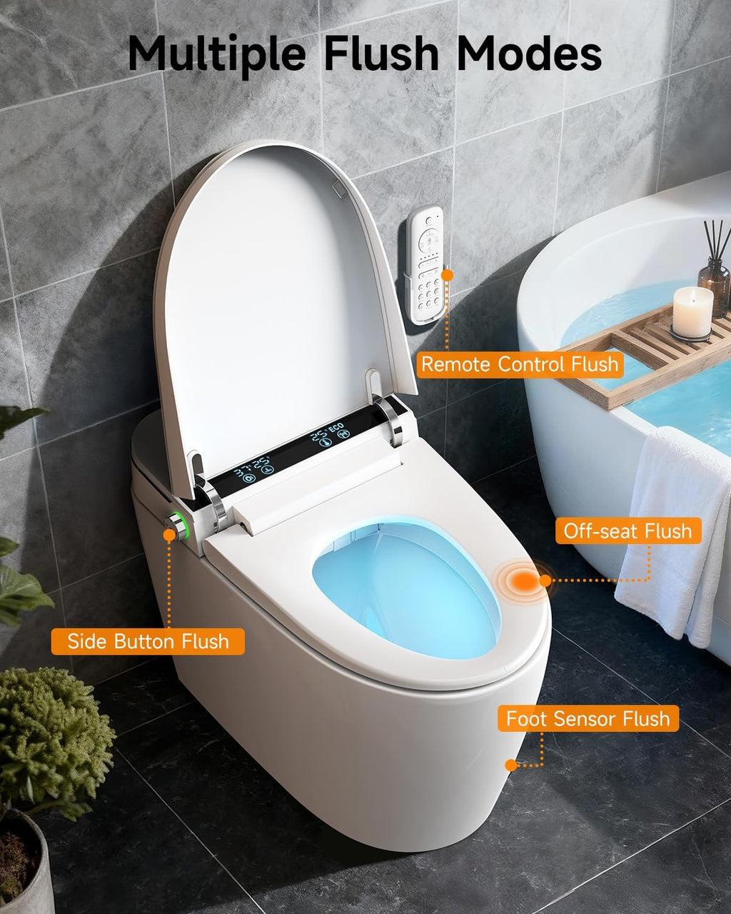 Smart Toilet with Built-In Bidet – Heated Toilet Seat, Warm Water Wash & Dryer, Auto Open/Close, Flush Sensor Operation, LED Display, Remote Control, One-Piece Modern Toilet, 1.28 GPF