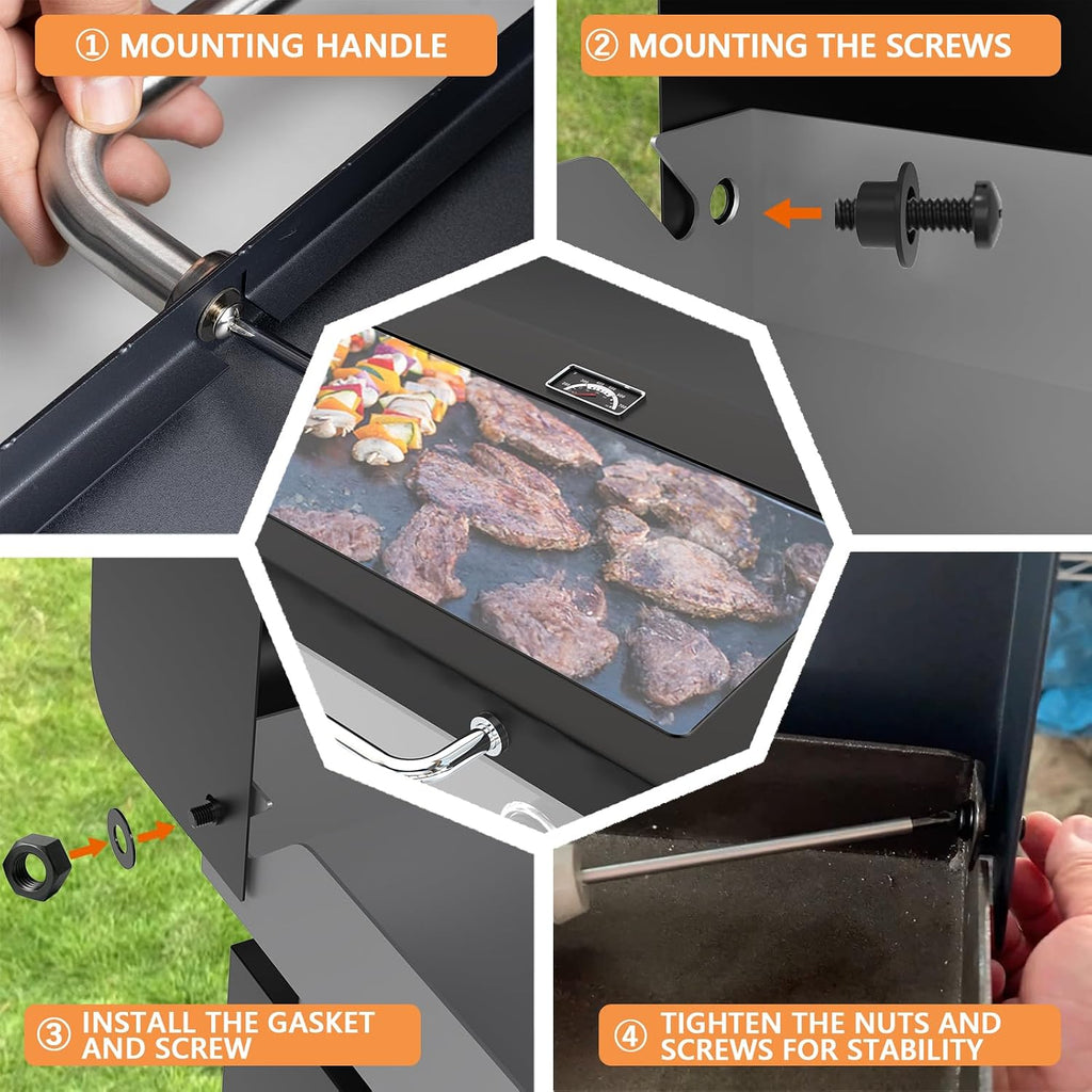 Upgrade Hinged Lid for Blackstone 28' Omnivore Griddle Hood,5857 Visualized Tempered Glass Hard Cover for Blackstone Lid 28' Omnivore 2206 1883 1517 2287 etc.Flat Top Griddle Accessories w/Thermometer
