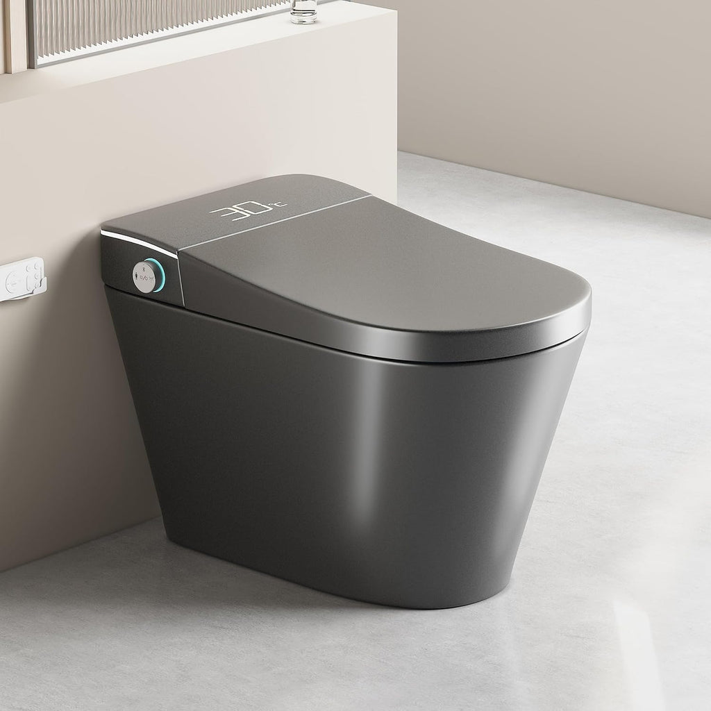Smart Toilet,One Piece Toilet with Bidet Built In,Dryer & Warm Water - Ceramic Toilet with Sensing Distance, Auto Open/Close Seat,Grey