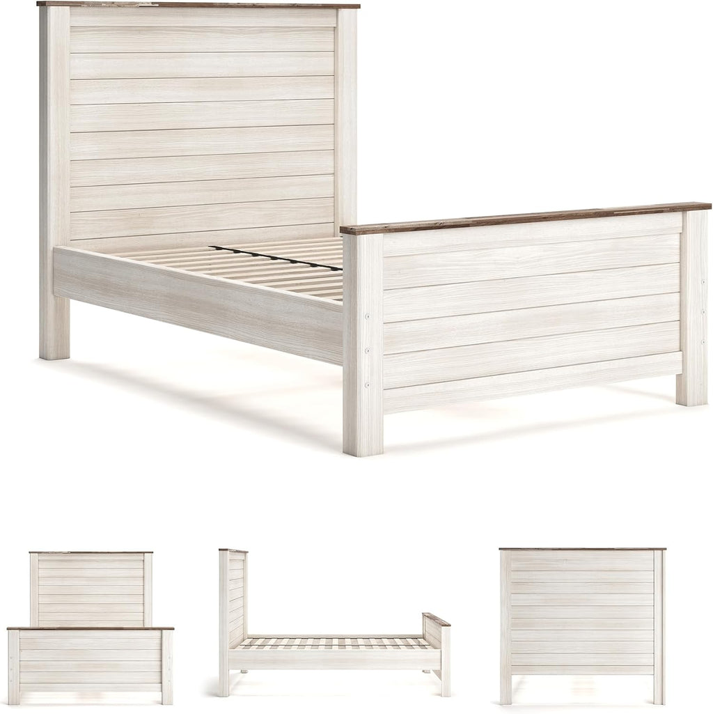 Signature Design by Ashley Willowton Coastal Full Panel Bed, Foundation or Box Spring Needed, Whitewash