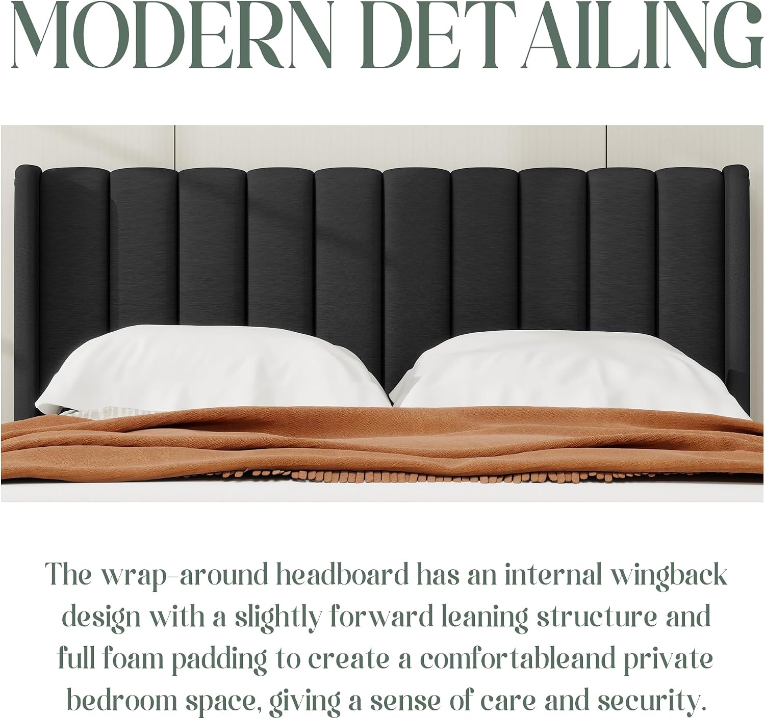 alazyhome Platform Bed Frame Twin Size with Upholstered Headboard, Solid Wood Slats Support, No Box Spring Needed, Noise Free, Easy Assembly, Modern Fabric Bed, Black