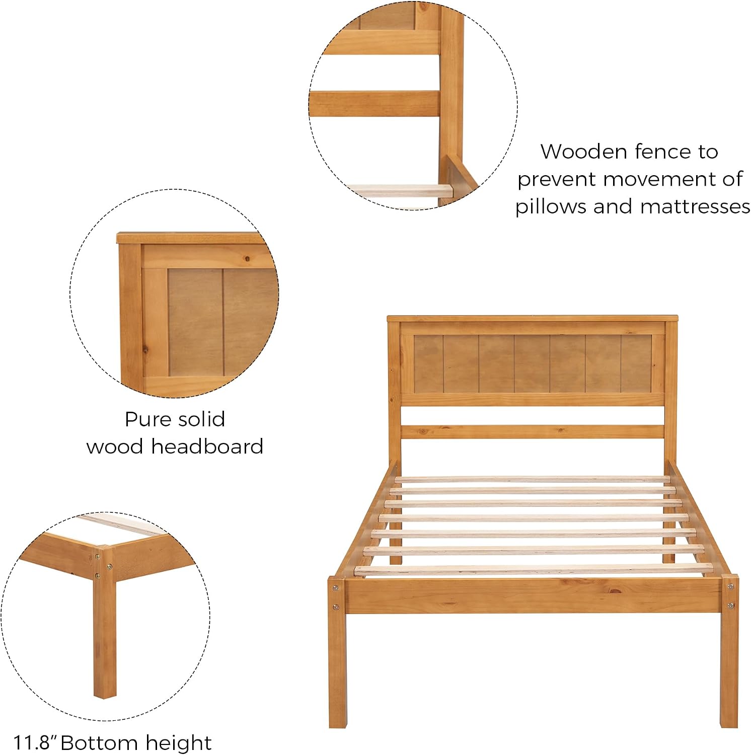 Merax Wood Platform Bed with Headboard, Platform Bed with Wood Slat Support, No Box Spring Needed,Twin Size,Oak Color