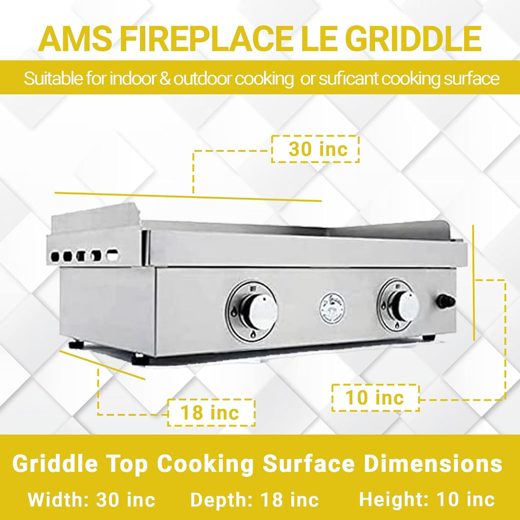 Le Griddle | 2 Burners Stainless Steel 30' Griddle for Propane Gas, for Outdoor Grill Home Cooking & Camping, Easy to Clean & Durable 18,000 BTU's Tabletop/Built-in