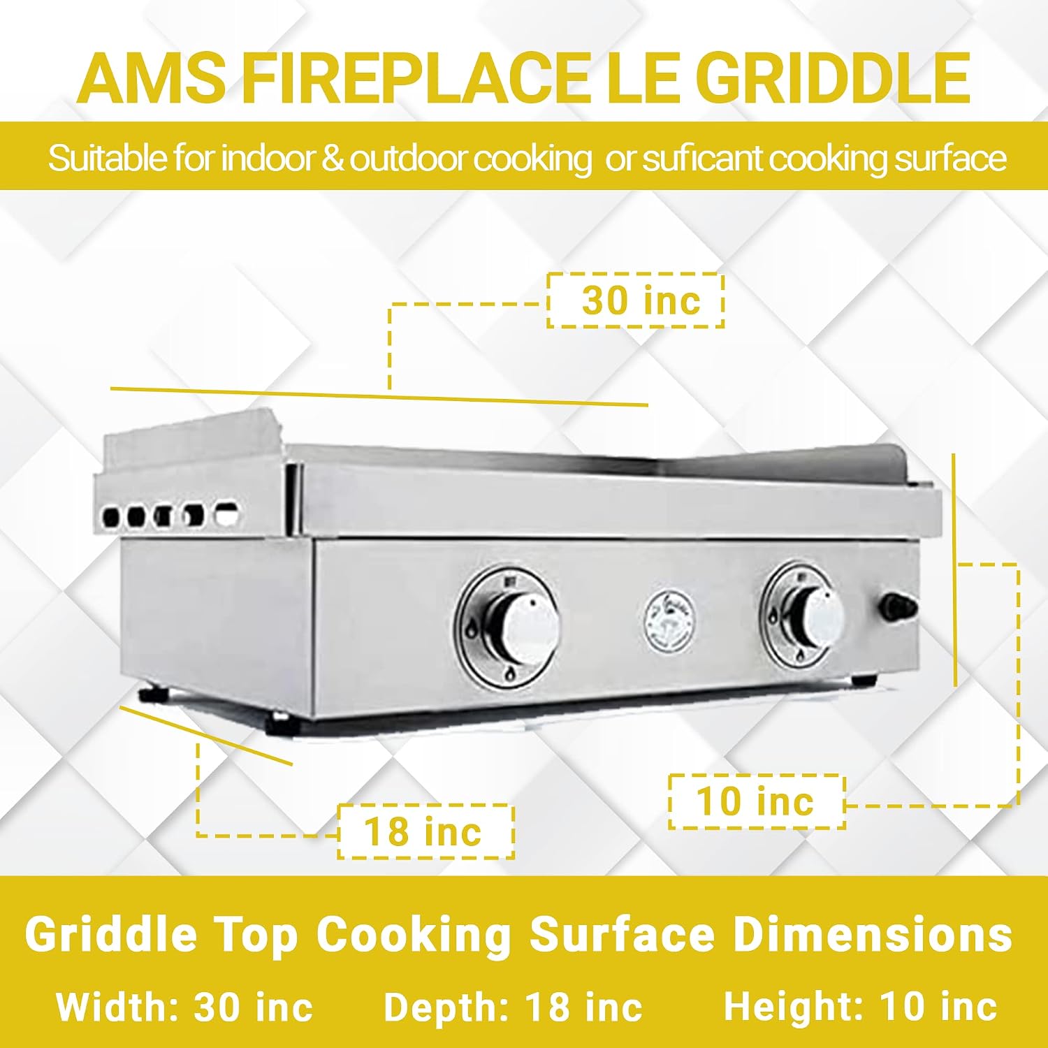 Le Griddle | 2 Burners Stainless Steel 30' Griddle for Propane Gas, for Outdoor Grill Home Cooking & Camping, Easy to Clean & Durable 18,000 BTU's Tabletop/Built-in