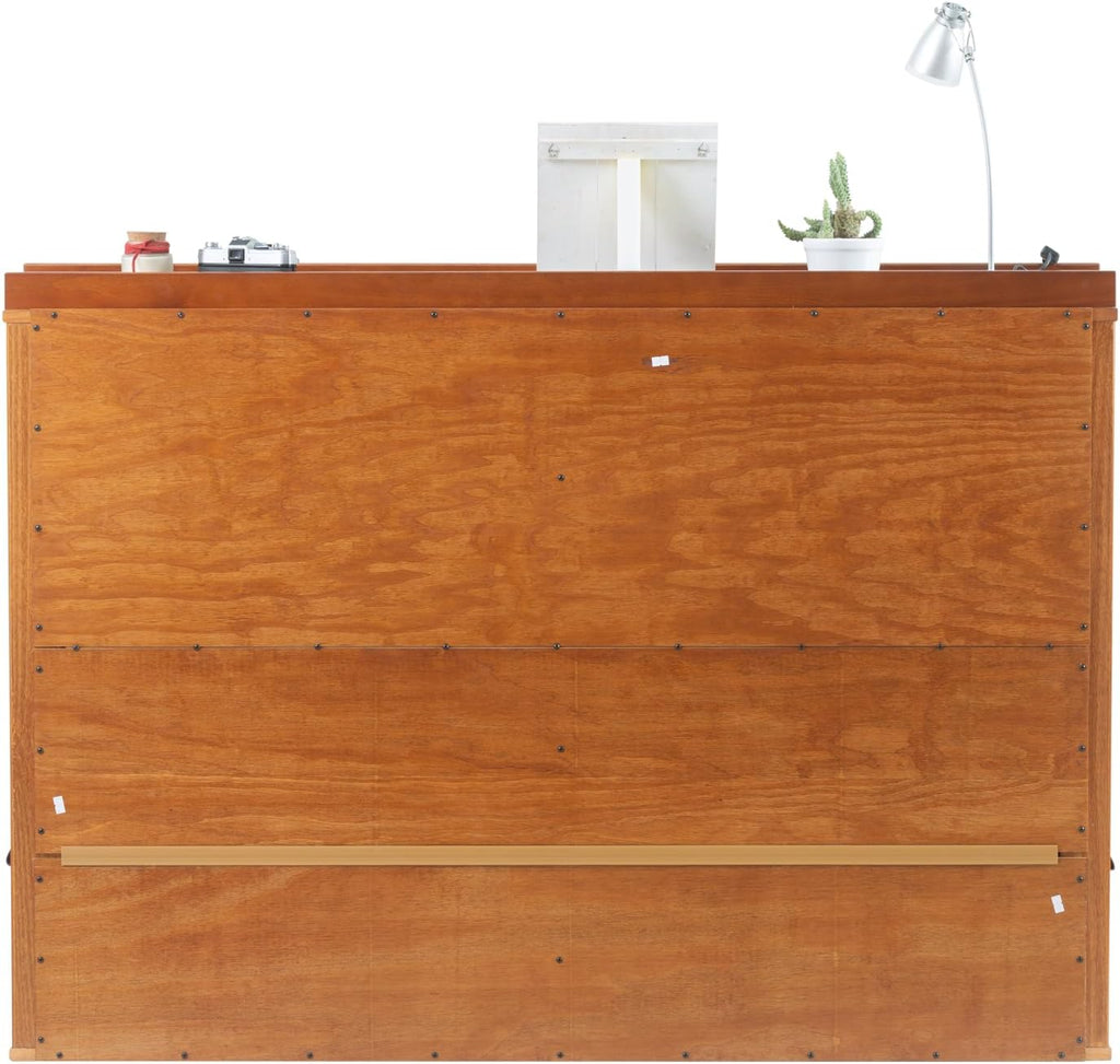 memomad Bali Set: Storage Platform Bed with Drawers + Bookcase Headboard (Full Size, Caramel Brown Wood)