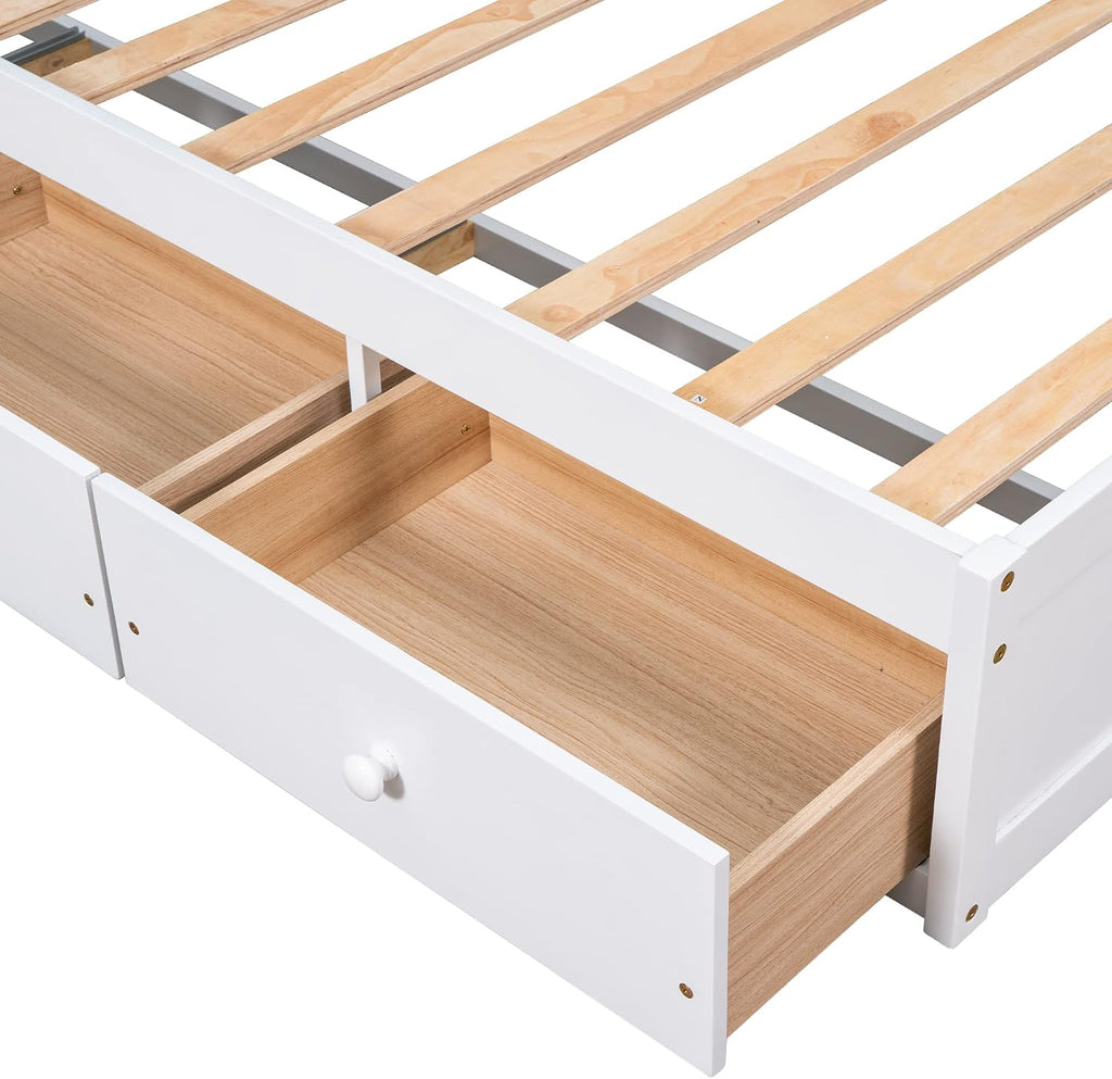 SOFTSEA Twin Size Daybed with 6 Storage Drawers, Wood Twin Platform Bed Frame with Storage and Wood Slat Support, No Box Spring Needed, (White)