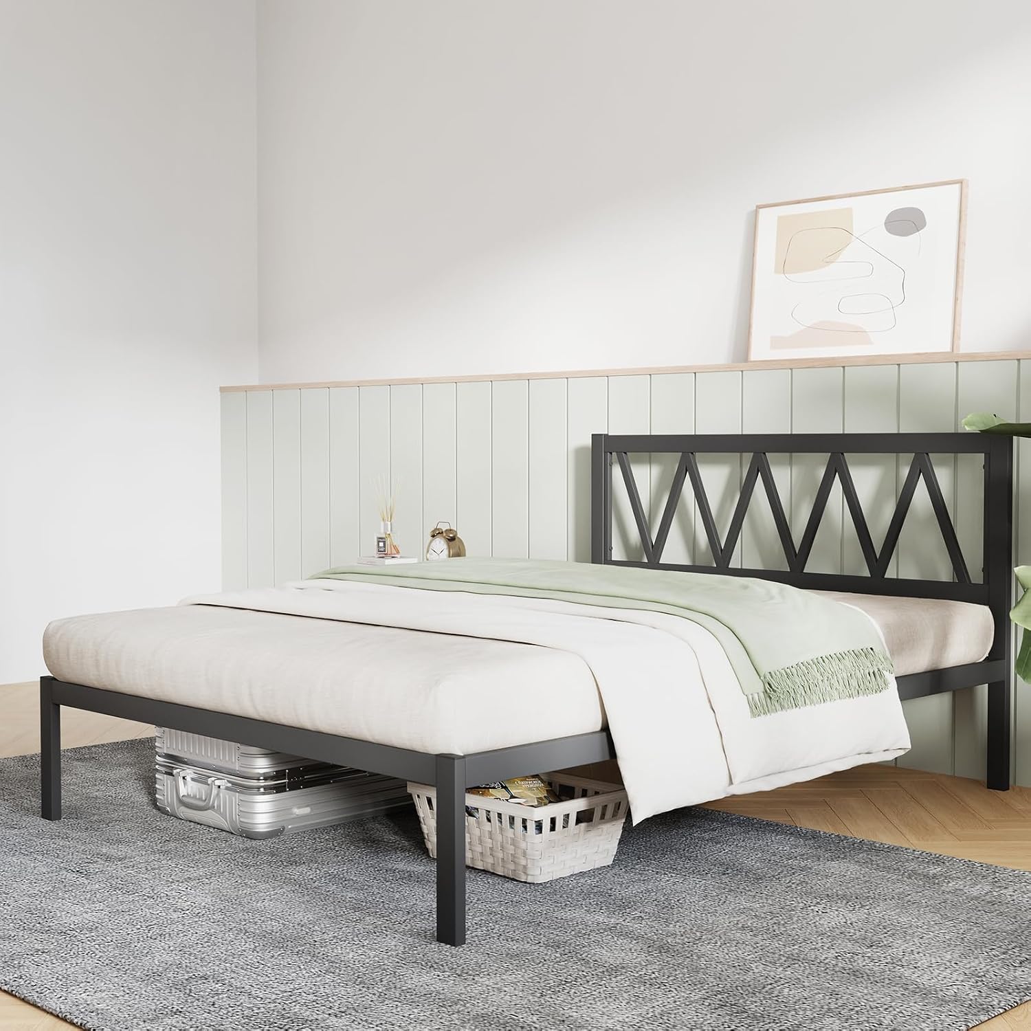 Novilla Full Size Bed Frame with Headboard, Metal Platform Bed Frame, Wood Slat Support, Heavy Duty, No Box Spring Needed, Easy Assembly, Black