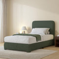 BarnFurin Twin Size Bed Frame, Boucle Upholstered Platform Bed Frame with Headboard, Soft Rounded Corners, No Box Spring Required, Non-Slip and Noise-Free, Easy Assembly, Green
