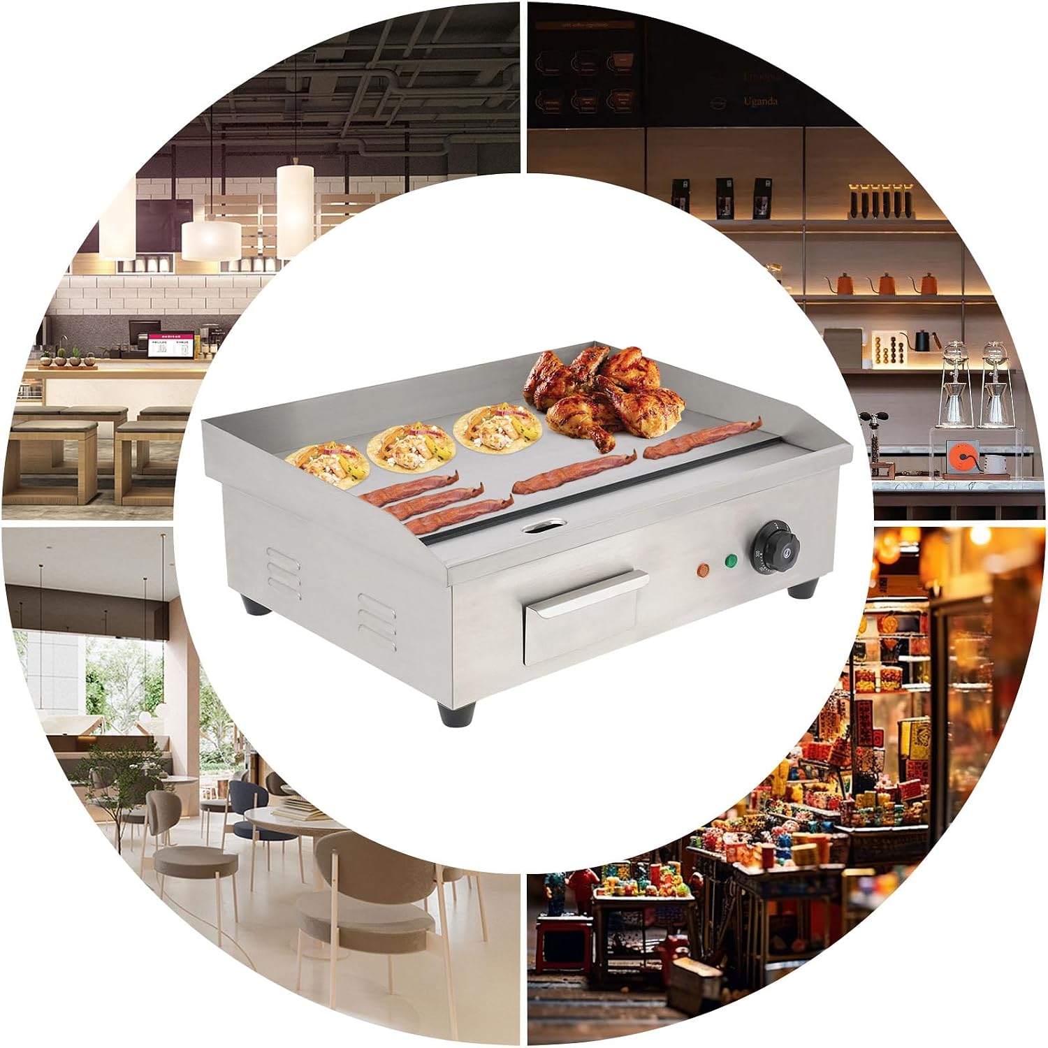 Commercial Griddle 3000W High Efficiency Electric Flat Top Countertop Grill Stainless Steel Cast Iron Plate for Pancakes & Sandwiches