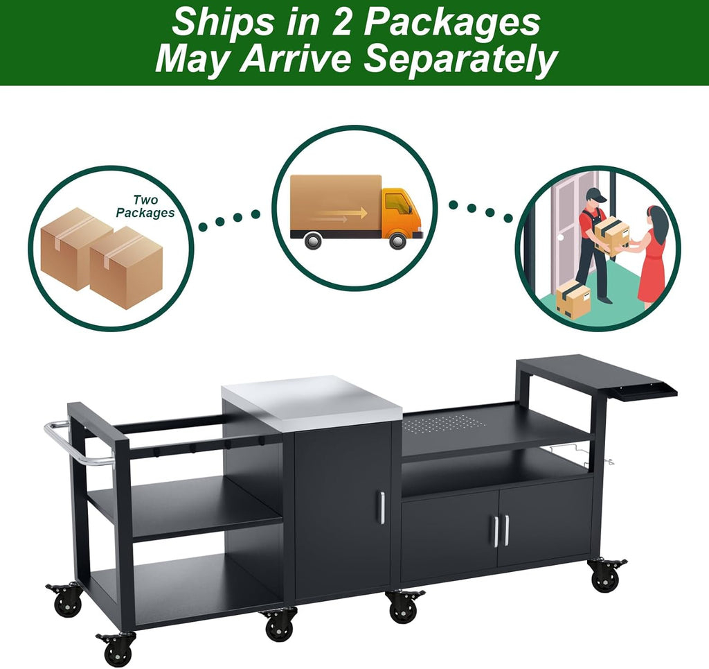 GDLF Outdoor Grill Cart for Big Green Egg& Blackstone Griddle, Metal Grill Table Compatible with Large Big Green Egg and 28'/36' Blackstone Griddle, Waterproof Cover Included