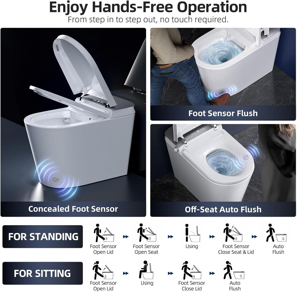 Smart Toilet with Bidet Built-in - ADA Height, Foot Sensor Lid Open & Close, One Piece Bidet Toilet with Tank and Pump, 12' Rough-in Toilet Bidet, RKS-X700
