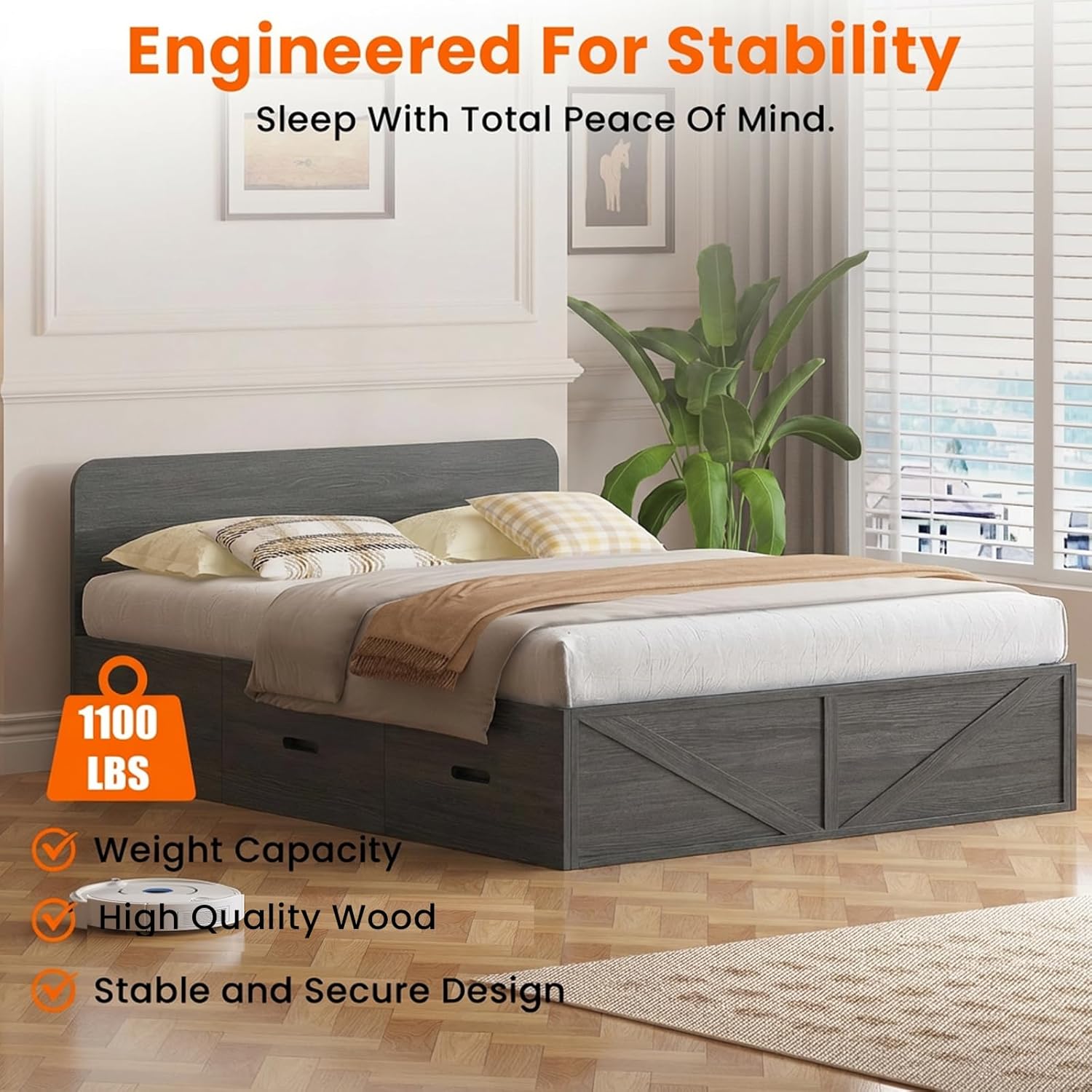 CECER Full Size Murphy Bed with Mattress Include，Murphy Bed Full with Storage Drawers，Multi-Functional Desgin that Converts to Sofa Set for Small Spaces/Guest Room/Bedroom（Grey）
