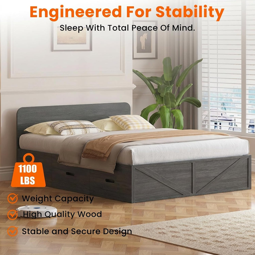 CECER Murphy Bed Queen with Mattress Include，Queen Size Murphy Bed with Storage Drawers，Multi-Functional Desgin that Converts to Sofa Set for Small Spaces/Guest Room/Bedroom（Grey）