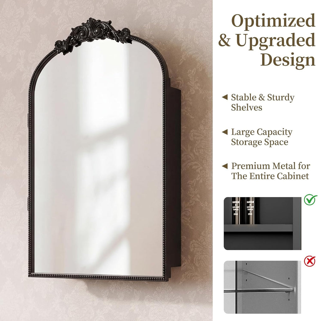 Bathroom Medicine Cabinet with Mirror, Sturdy, Durable & Easy Installation, Vintage Metal Frame (Black Beads, 16'x24')