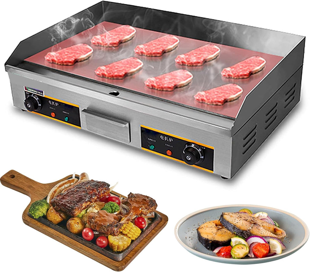 Commercial Electric Griddle 29', 4400W Stainless Steel Countertop Griddle Nonstick Flat Top Grill Indoor with 122℉-572℉Dual Temperature Control for Restaurant Kitchen