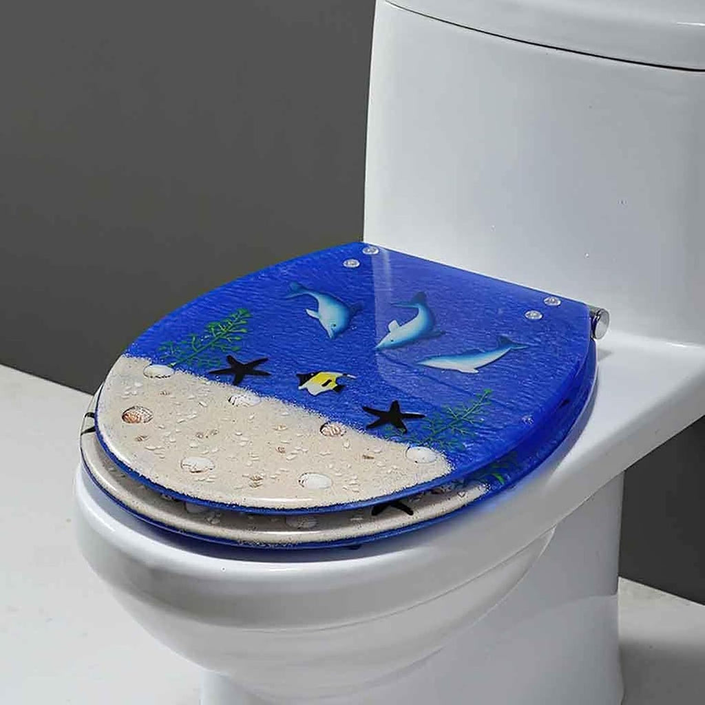 Universal Standard Round Toilet Seat Thickened Resin Toilet Seat Beautiful Dolphin Starfish Shell Toilet Seat Resin Toilet Lid (B)