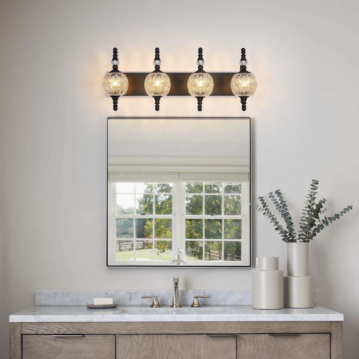 Modern Crystal Bathroom Vanity Lights Fixtures Over Mirror Black Vintage 4-Lights 28 Inch Bathroom Light Fixtures Glass Crystal Vanity Lights