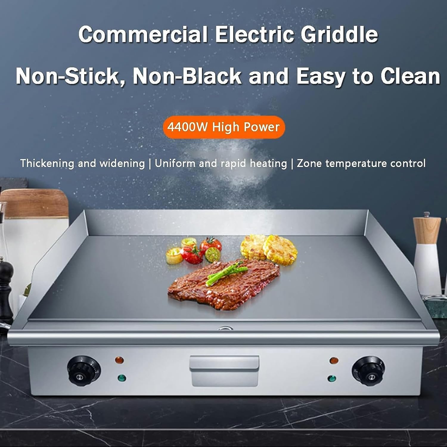 Commercial Electric Countertop Griddle,Flat Top Grill Hot Plate BBQ,4400W Stainless Steel Grill,For Kitchen Und Restaurant