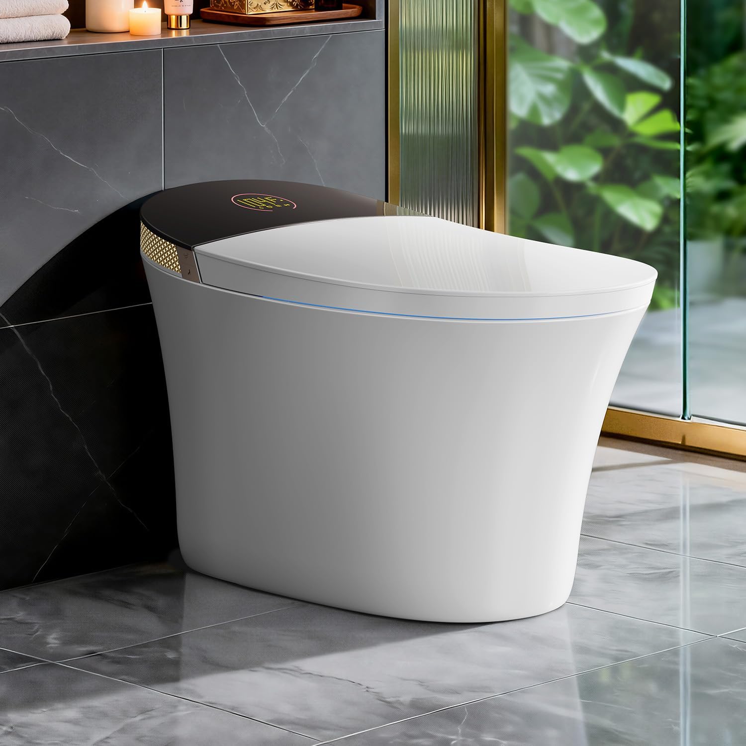 Smart Toilet with Foam Shield,1.1/1.28GPF Dual-Flush Bidet Toilet, Auto Open/Close,One-Piece Intelligent Bidet Toilet, Ultra-Wide Heated Seat,Warm Wash & Air Dry,UV Sterilization