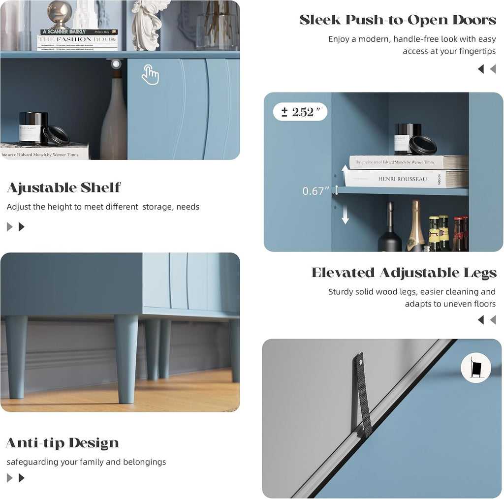 Easyego 31.5″ Mid Century Modern Sideboard Buffet Cabinet, Blue Wood Accent Storage with 2 Doors & Adjustable Shelves for Living Room, Entryway, Dining Room