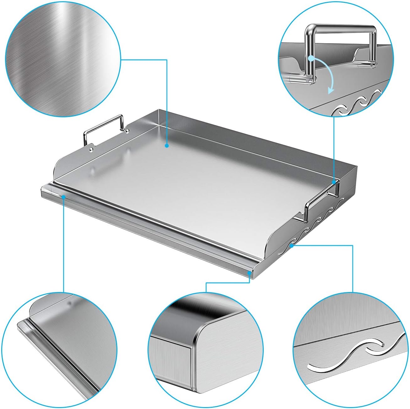 Skyflame Universal Stainless Steel Griddle Flat Top Plate, 3 Piece Griddle Accessories Kit and Magnetic Hanging Trash Can for Cooking Grill