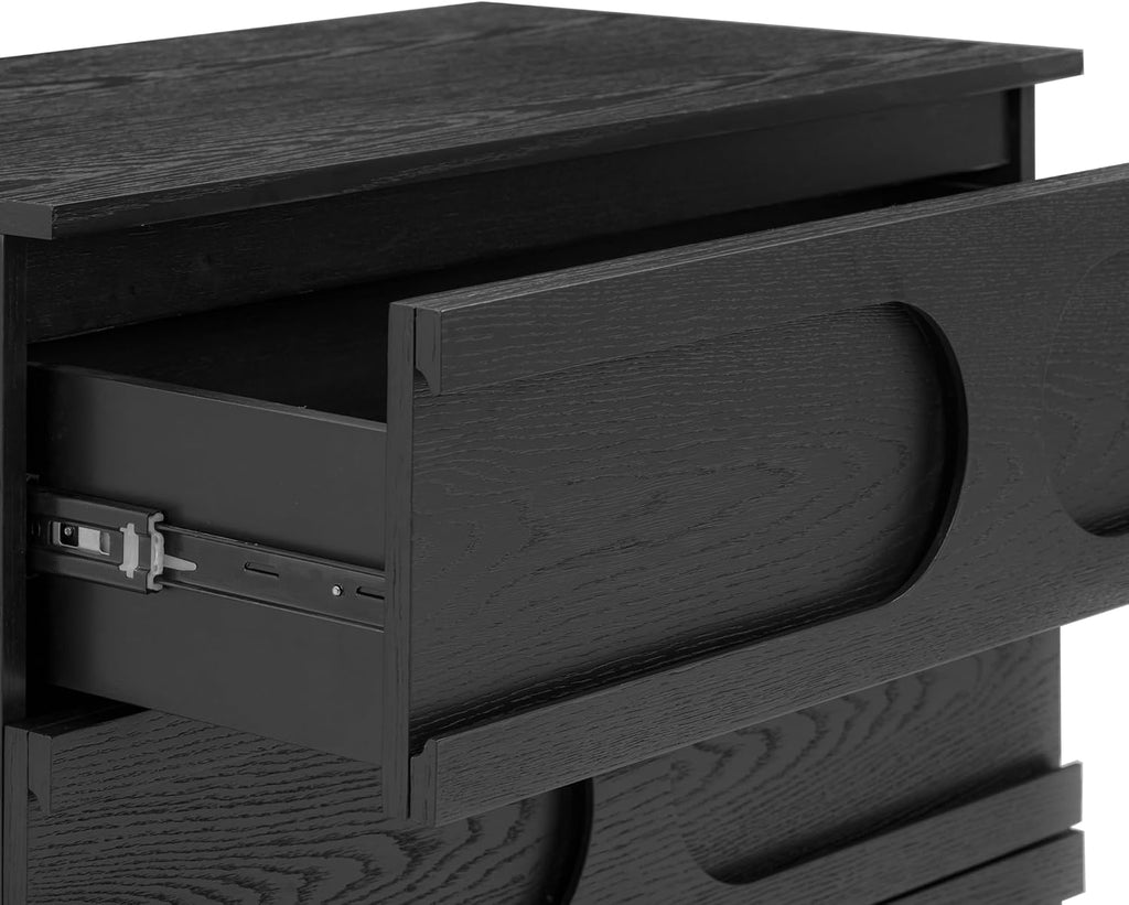 Nathan James Iris 3 Drawer Dresser, Mid-Century Modern Solid Wood Dresser for Bedroom, Black Oak