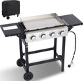 4-Burner Flat Top Grill with Folding Side Tables, Outdoor Griddle Grill with Storage Cover, 40,000 BTU Flat Grill with Stainless Steel Cooking Surface for BBQ, Camping, Tailgating