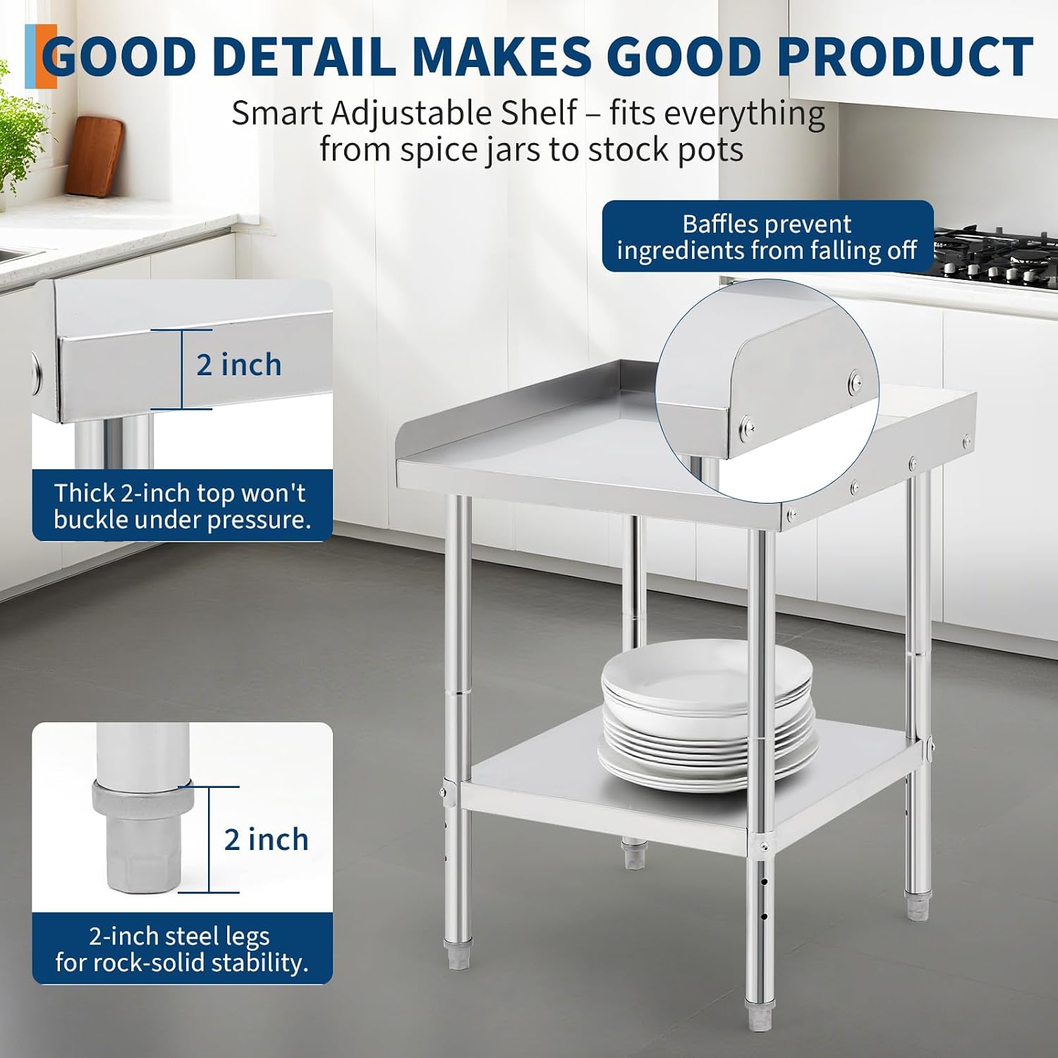 GarveeTech Stainless Steel Grill Stand Table - 28x24x30 Inches, 660 LBS Heavy-Duty Capacity, NSF Certified, with 2' Edge Baffle for Home, Commercial Restaurant Kitchen, Hotel