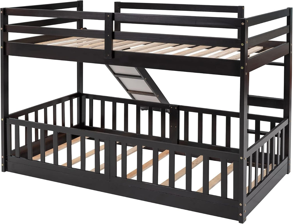 Bellemave Kids Bunk Beds with Slide, Twin Over Twin Bunk Beds with Ladder for Boys Girls, 3 Assembly Methods, Espresso