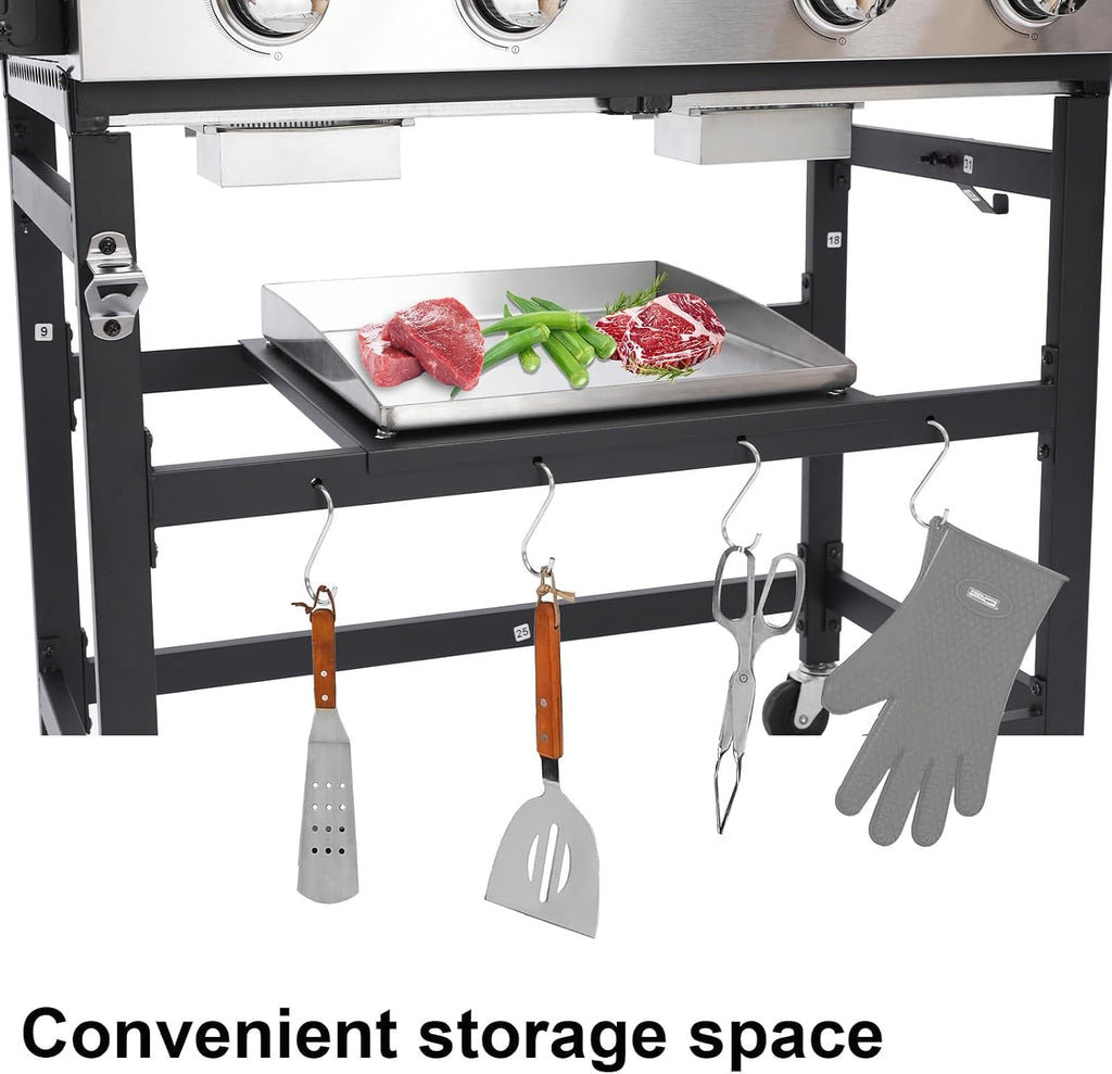 2-in-1 Propane Griddle Grill Combo 38200 BTU, 4-Burner Propane Gas Grill with 2 Foldable Side Tables for Outdoor Cooking Camping Patio Backyard (Grill + Griddle)