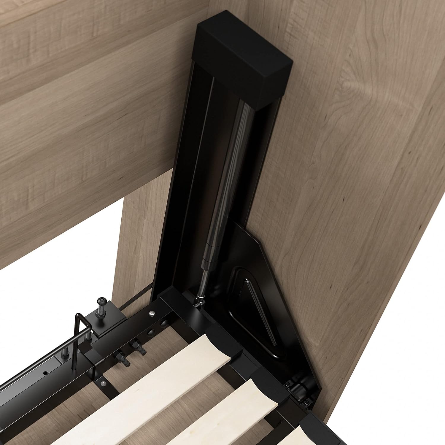 Bestar Pur Full Murphy Bed and 2 Shelving Units with Drawers, 109-inch Space-Saving Sleeping Arrangement in Ash Gray