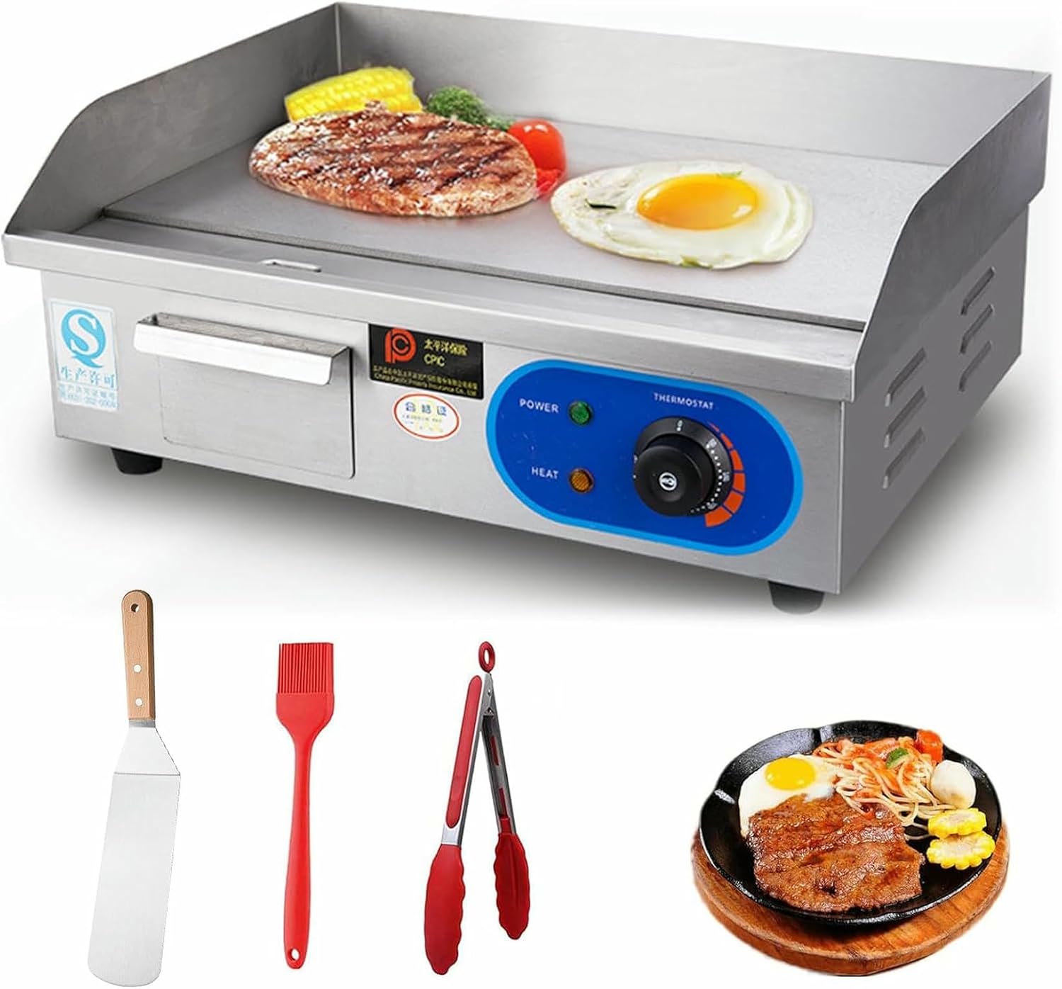 21' Commercial Electric Griddle, Electric Flat Top Grill, 3000W Countertop Griddle for Restaurant with Shovels and Brushes