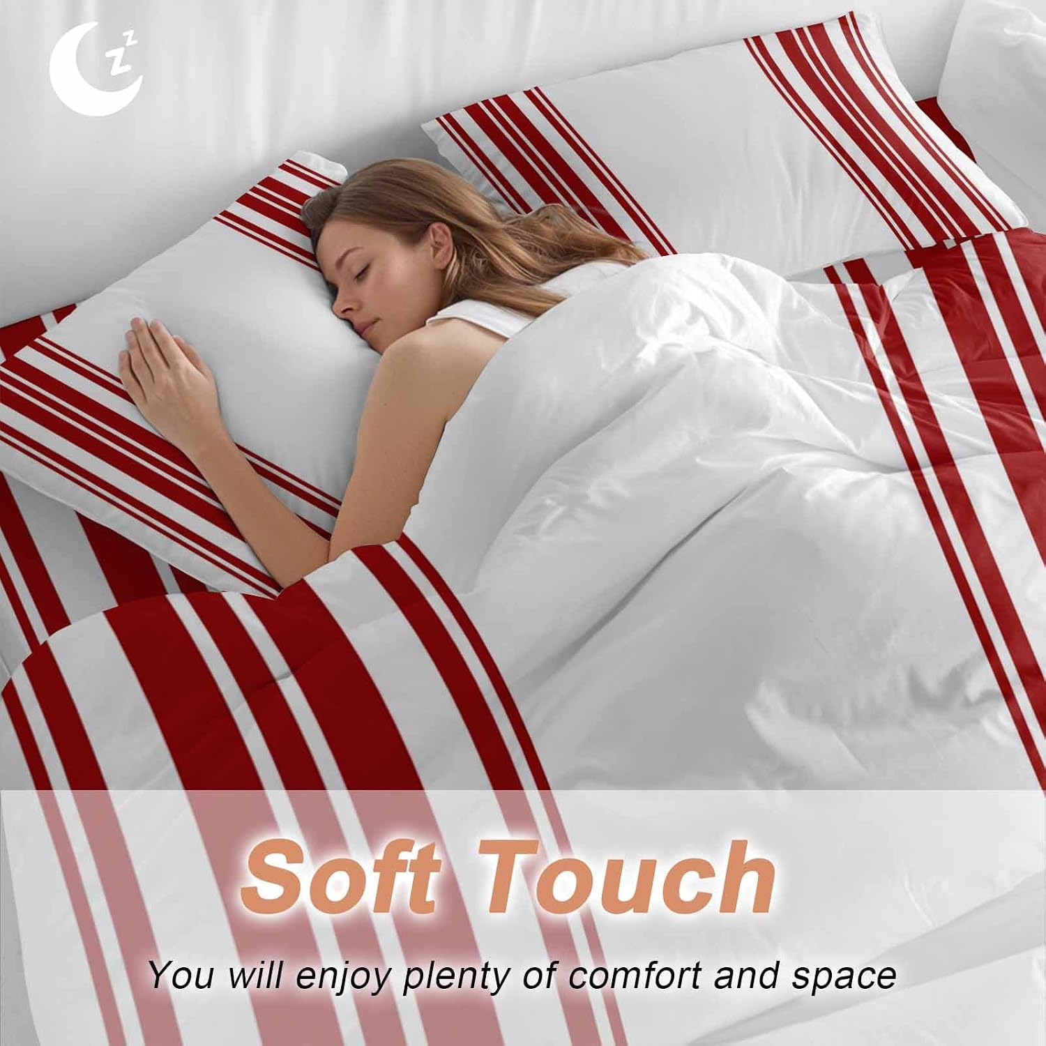 Dark Red and White Striped Duvet Cover Set Queen Size 4 Pieces Modern Minimalist Vertical Lines Bedding Set with Zipper Closure, 1 Comforter Cover 92x106 Inches 1 Flat Sheet & 2 Pillow Cases