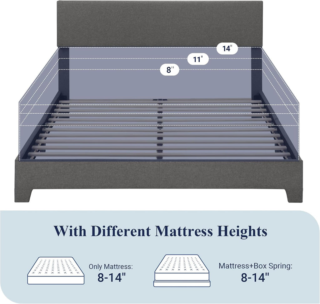 Allewie Full Size Bed Frame with Adjustable Headboard, Upholstered Platform Bed with Wood Slats, Heavy Duty Mattress Foundation, No Box Spring Needed, Noise-Free, Easy Assembly, Dark Grey