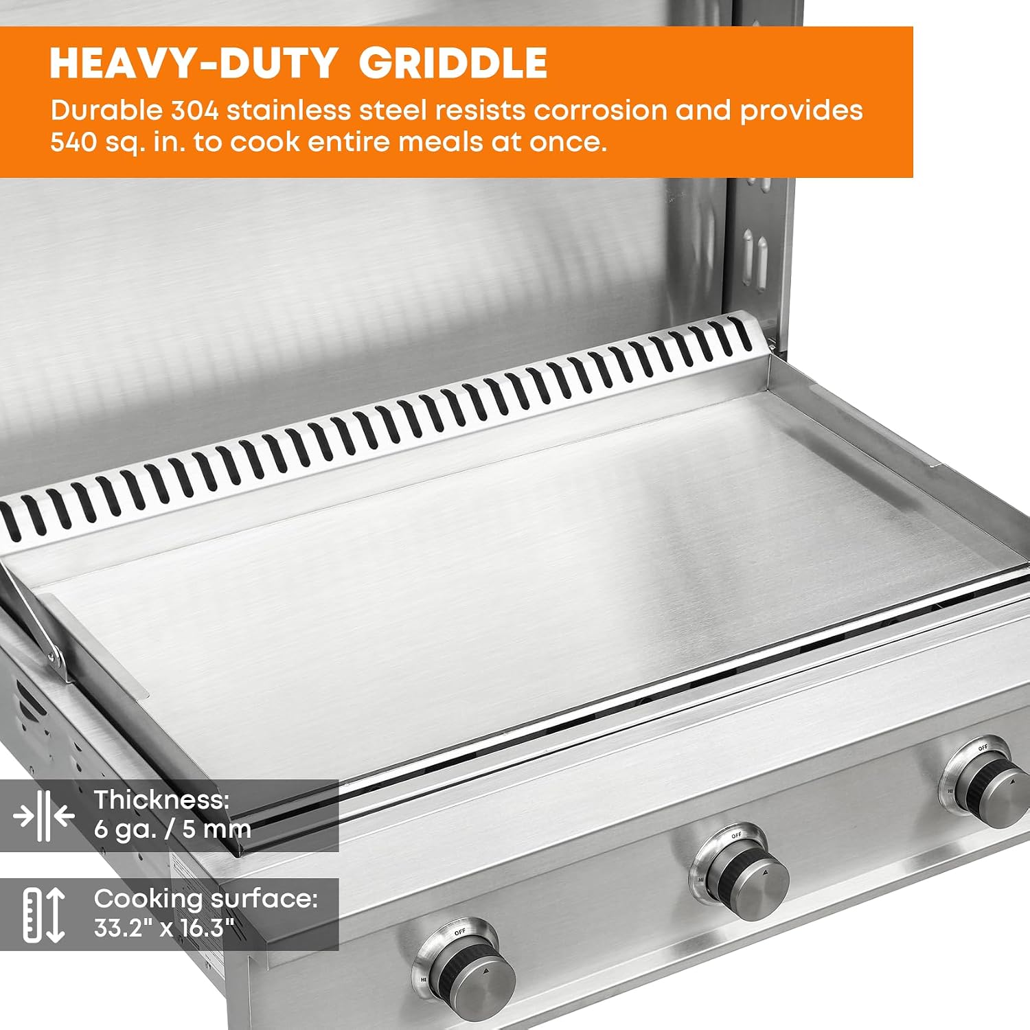 Stanbroil 36-Inch Built-In Liquid Propane Griddle, Premium 304 Stainless Steel 3 Burner Flat Top Grill for Outdoor Kitchen BBQ Island