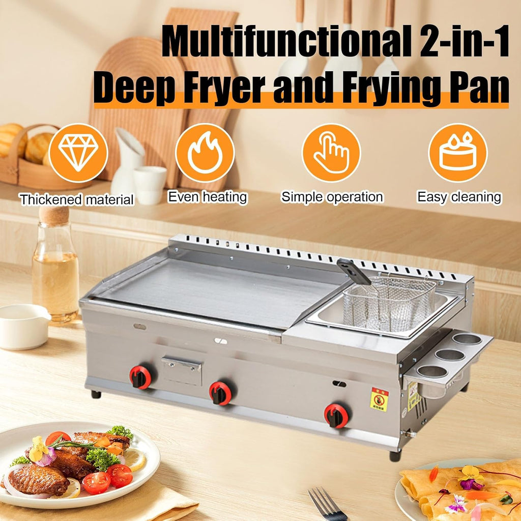 Commercial Gas Cooker Flat Top Gas Griddle Fryer, Professional Frying Unit With Consistent Heat Output for Food Truck and Street Food(Home-Use)