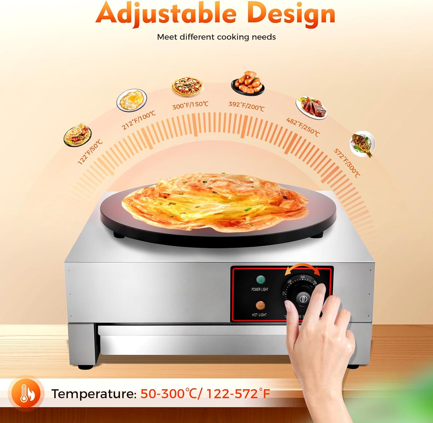 Crepe Maker, 110V Non-Stick Electric Crepe Pan, Commercial Crepe Maker Griddle Machine, Pancake Maker Machine, Stainless Steel Breakfast Maker for Kitchen Snack