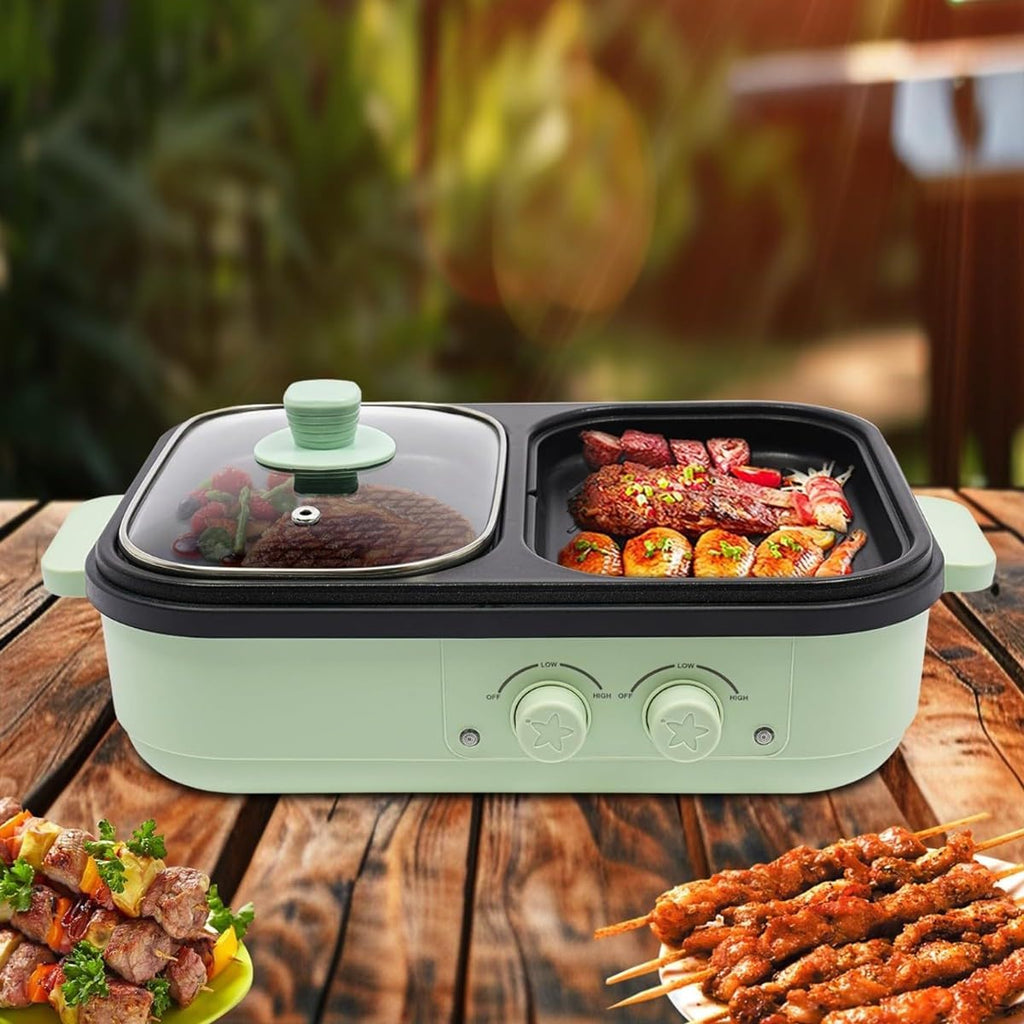 Electric Flat Top Grill, Electric Griddle, Flattop Grills Indoor Safely Washable, Suitable for Frying Grilling Stir Frying(Green,35.5 * 25 * 9.8)