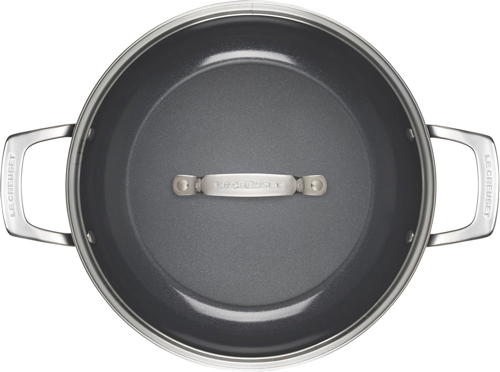 Le Creuset Essential Non-stick Ceramic Shallow Braiser with Glass Lid, 3.5 qt.