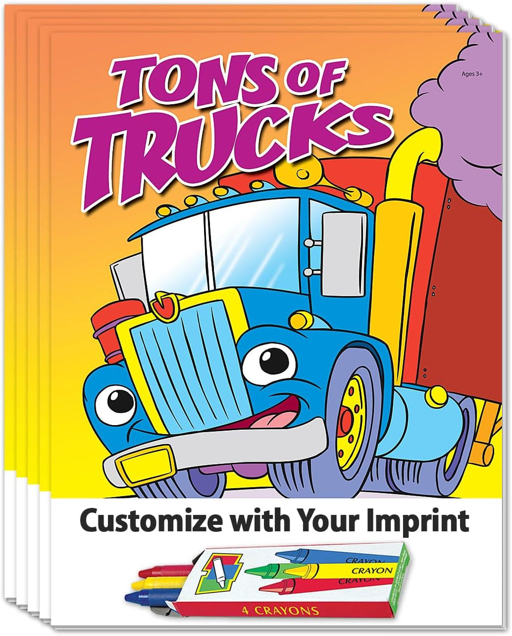 ZOCO – Tons of Trucks – Custom Coloring Books (250 Bulk Pack, With Crayons) – Construction & Trucking Company Promotional Handout for Kids