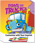 ZOCO – Tons of Trucks – Custom Coloring Books (250 Bulk Pack, With Crayons) – Construction & Trucking Company Promotional Handout for Kids