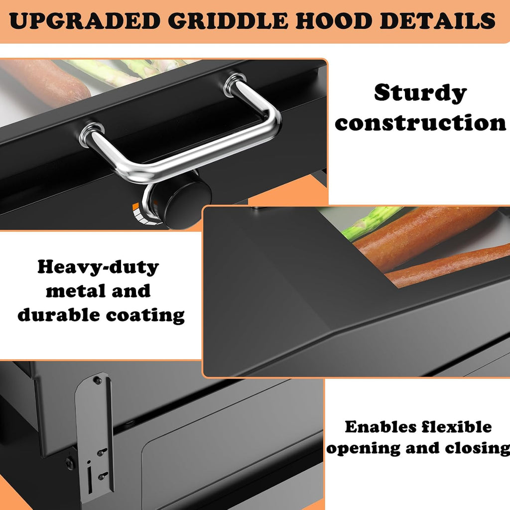 Upgraded Clear View Griddle Lid for Blackstone 28 Inch 1605 1839 1517 1853 1885 1856 Gas Griddle, Glass Hinged Griddle Lid Replacement Parts for 28' Blackstone 5003N Cover Accessories with Handle