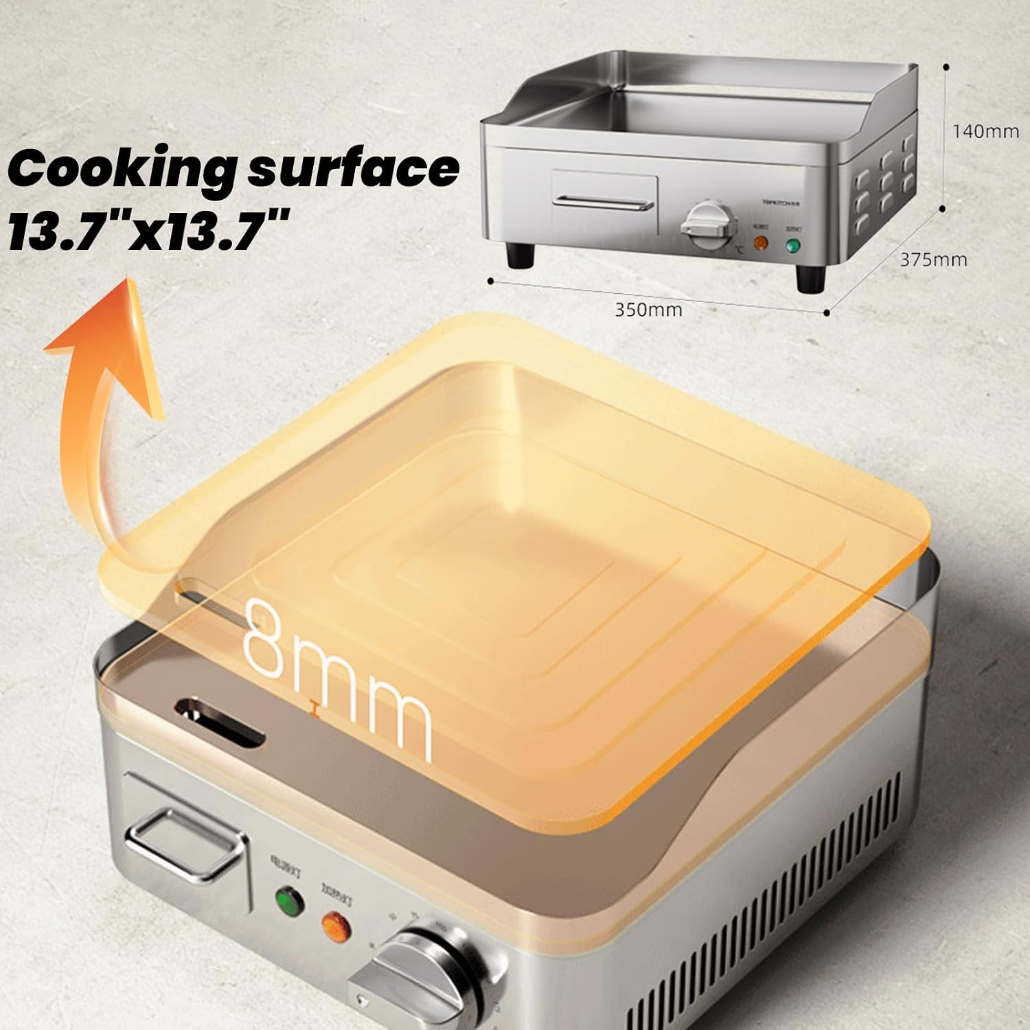 13.7' Electric Griddle, Commercial Electric Countertop Griddle Grill, Non-Stick Stainless Steel Flat Top Grills for Kitchen Restaurant,