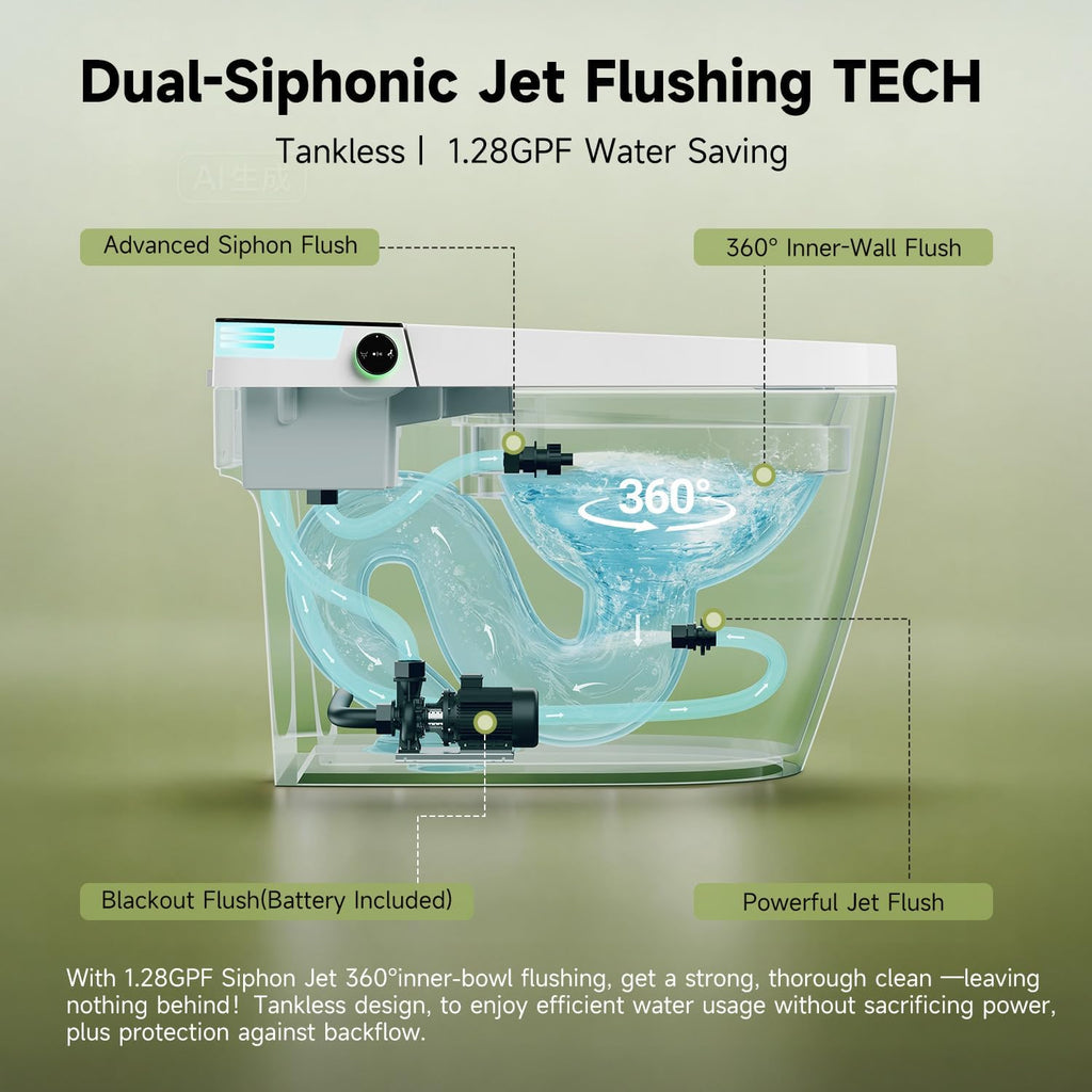 Artistic Smart Toilet, One Piece Bidet Toilet for Bathrooms, Auto Open/Close Lid, Heated Seat, Water Sprayer and Dryer,Tankless Smart Toilet withbuilt in, 1000g Powerful Flush