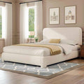 BarnFurin Queen Size Bed Frame with Headboard, Boucle Upholstered Platform Bed Frame, Soft Rounded Corners, No Box Spring Required, Easy Assembly, Beige