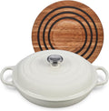 Le Creuset 3 1/2 qt. Signature Cast Iron Braiser Bundle with Magnetic Wooden Trivet - White