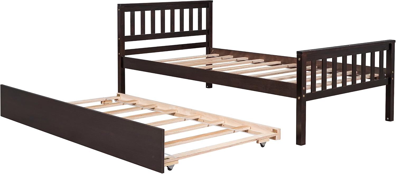 Bellemave Twin Kids Bed with Storage Twin Trundle, Wood Daybed for Kids, Adults, Espresso